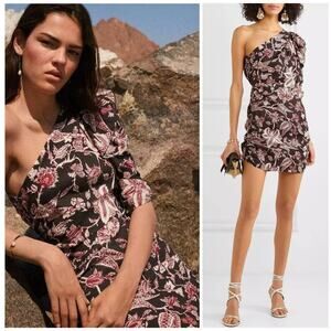 ISABEL MARANT $645 Lilia One Shoulder Floral Print Cotton Mini Dress | XL